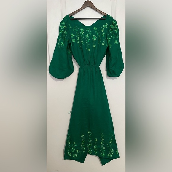 Saloni Neelam floral embroidered cutout linen dress emerald green sz us 12 - Picture 7 of 12
